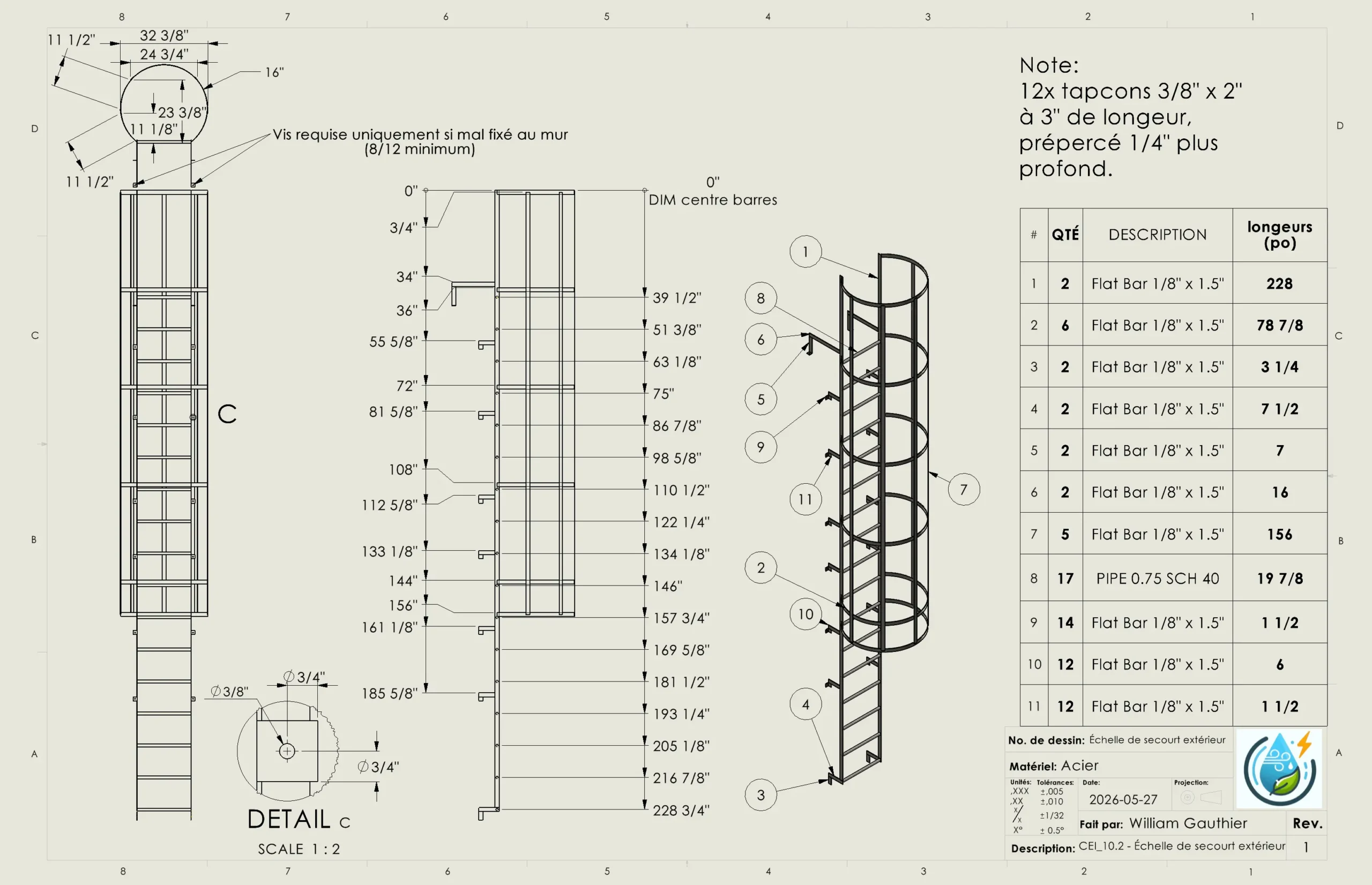 Escalier de sortie de secours conçu pour FCM Recyclage